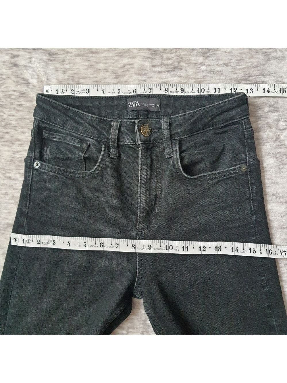 Zara Black High Waisted Straight Skinny Jeans Size 2 Raw Hem - Picture 10 of 12